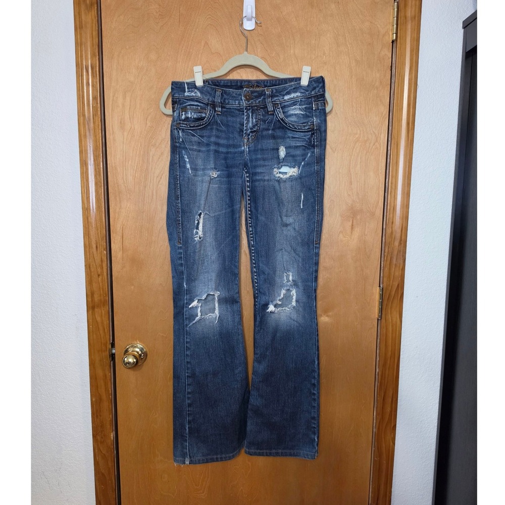 Silver Jeans Eden Distressed Low Rise Bootcut Jeans 27 L1615SCM404 Medium Wash